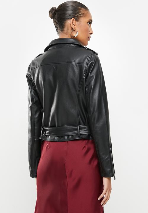 Glamorous - Pu biker with belt detail - black