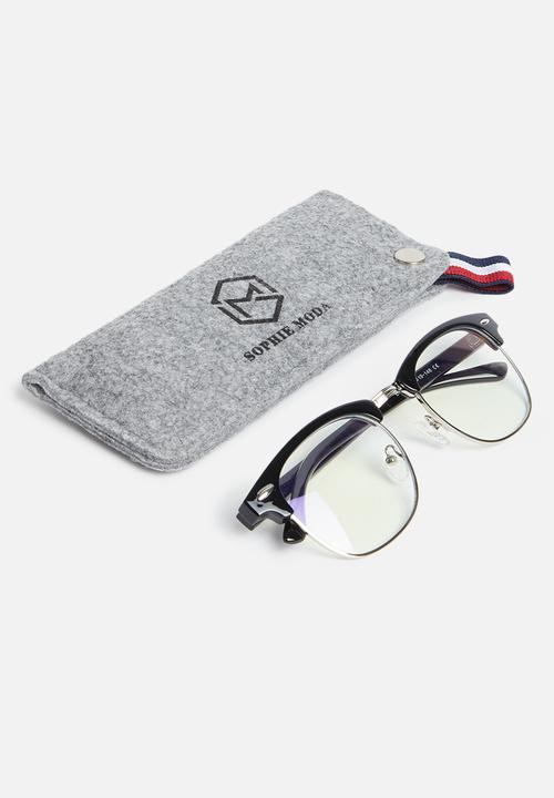 Sophie Moda - Anti-blue light classic half rim optical frame - black & silver
