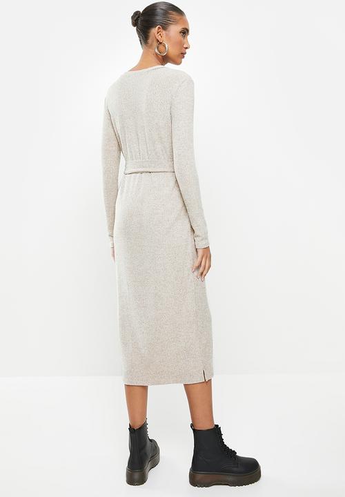 Glamorous - Long sleeve knitted dress - light brown marl