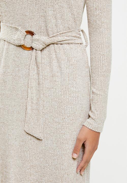 Glamorous - Long sleeve knitted dress - light brown marl