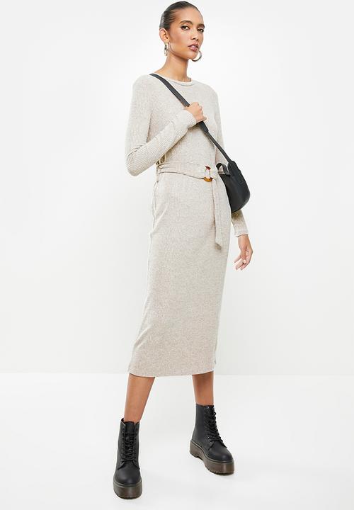 Glamorous - Long sleeve knitted dress - light brown marl