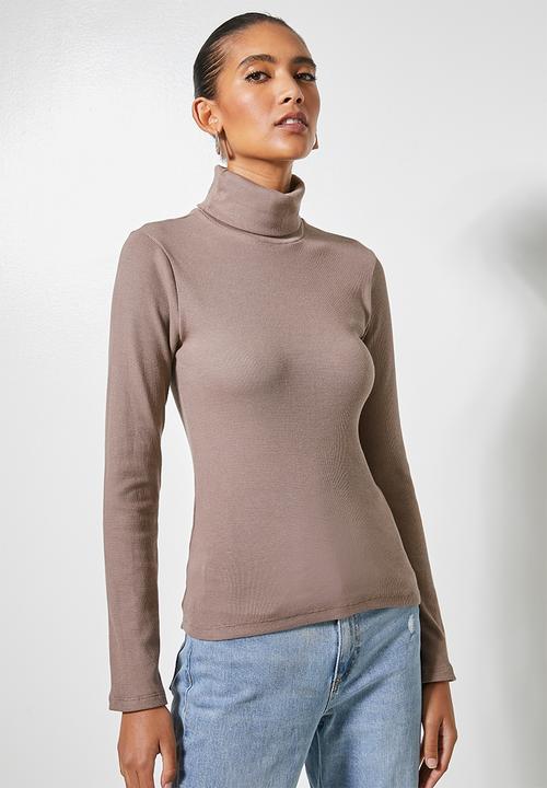 Superbalist - 2 Pack rib poloneck tops - mocha & black