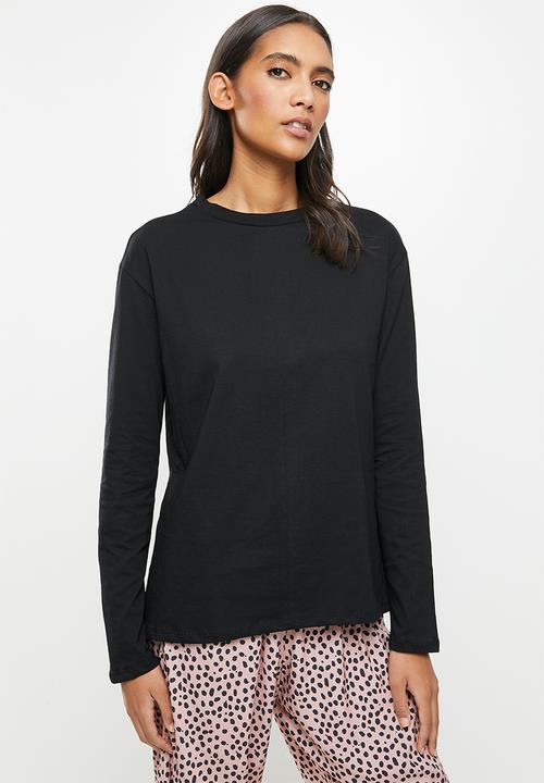 Superbalist - Sleep long sleeve fitted top & pants - black & pink