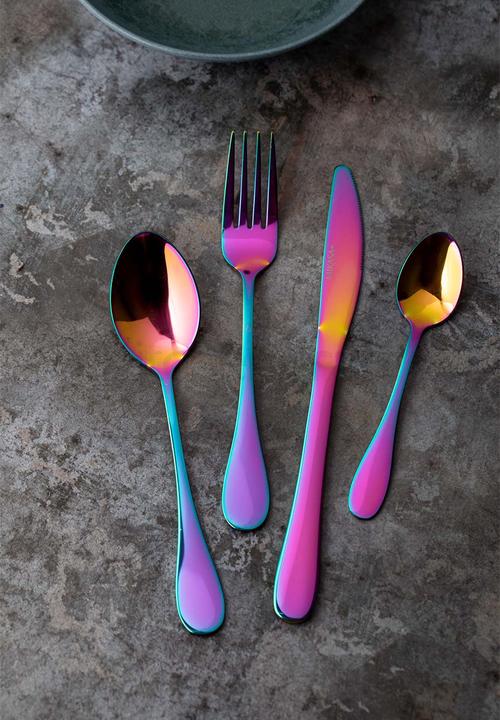 Kitchen Craft - Mikasa 16pc stainless steel cutlery set - iridescent rainbow