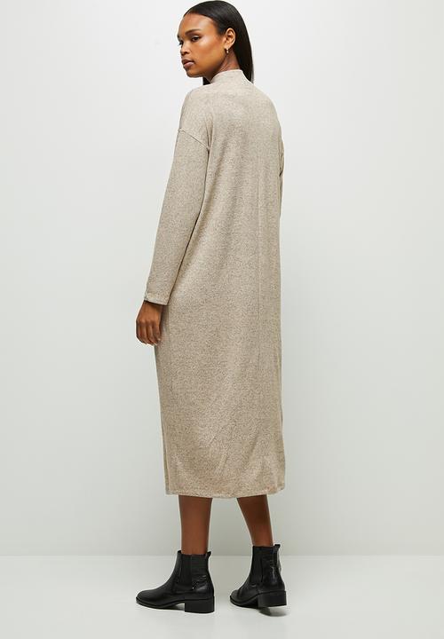 edit - Funnel neck column dress - stone