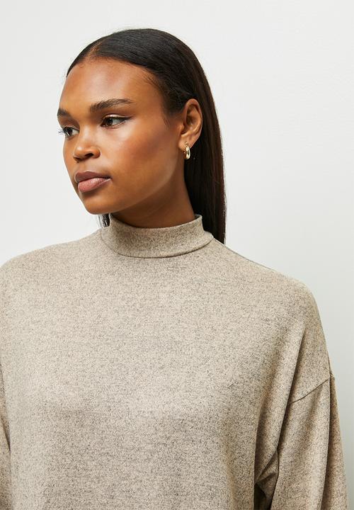 edit - Funnel neck column dress - stone