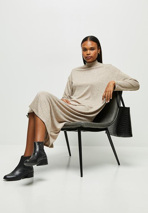 edit - Funnel neck column dress - stone