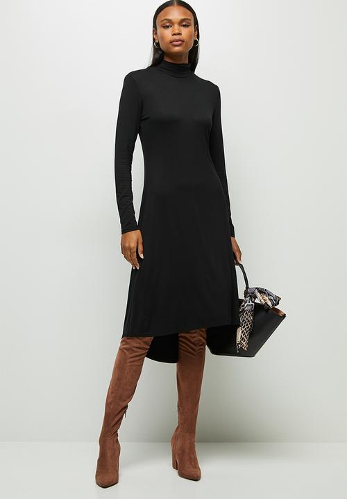 edit - Round neck hi low midi - black
