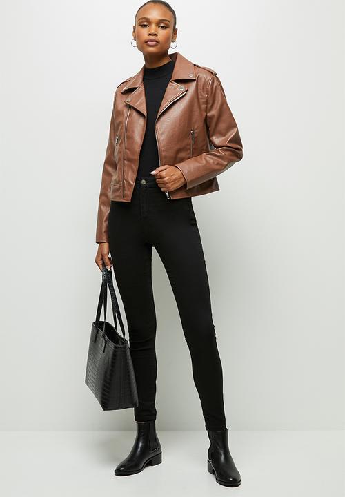 edit - Pu biker jacket - brown