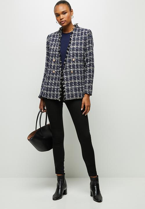 edit - Tweed textured blazer - navy tweed