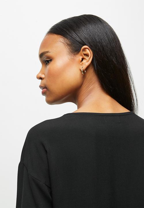 edit - Long sleeve woven basic shell - black