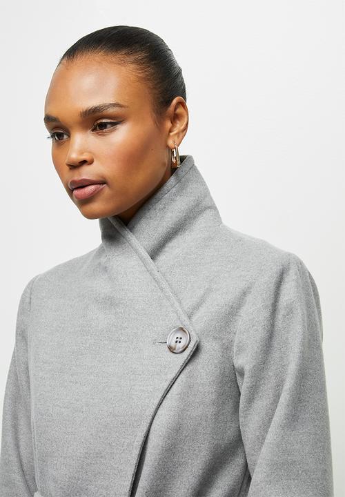 edit - High neck waterfall coat - grey melange