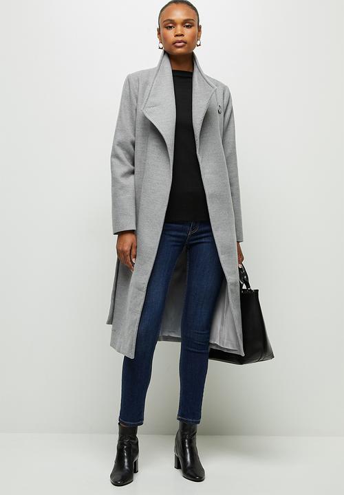 edit - High neck waterfall coat - grey melange