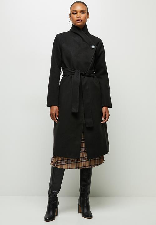 edit - High neck waterfall coat - black