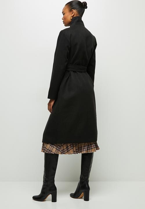 edit - High neck waterfall coat - black