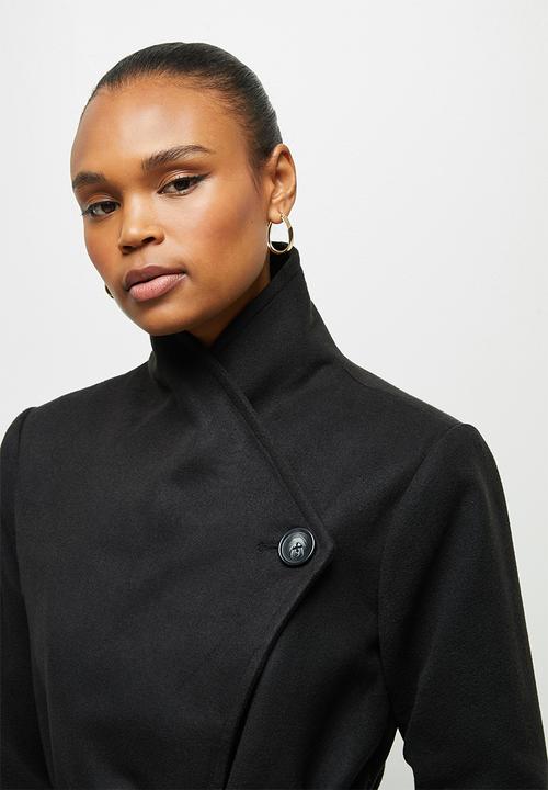 edit - High neck waterfall coat - black