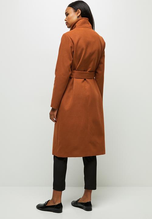 edit - High neck waterfall coat - tobacco