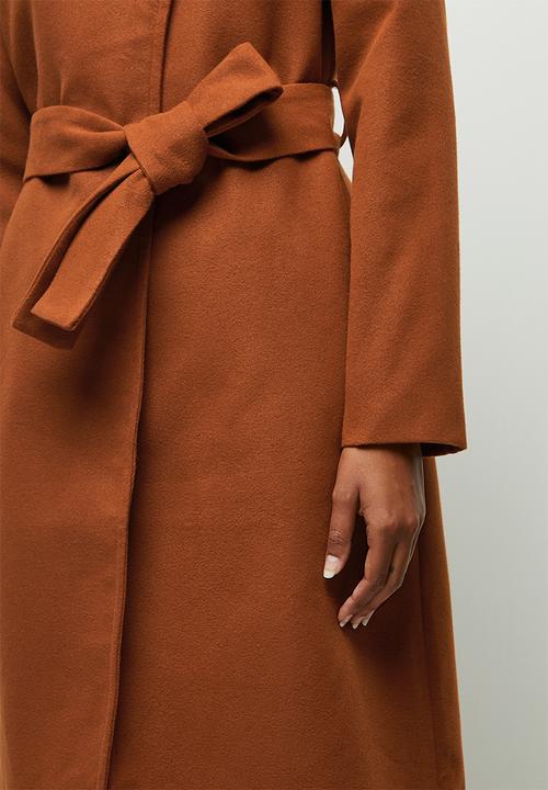 edit - High neck waterfall coat - tobacco
