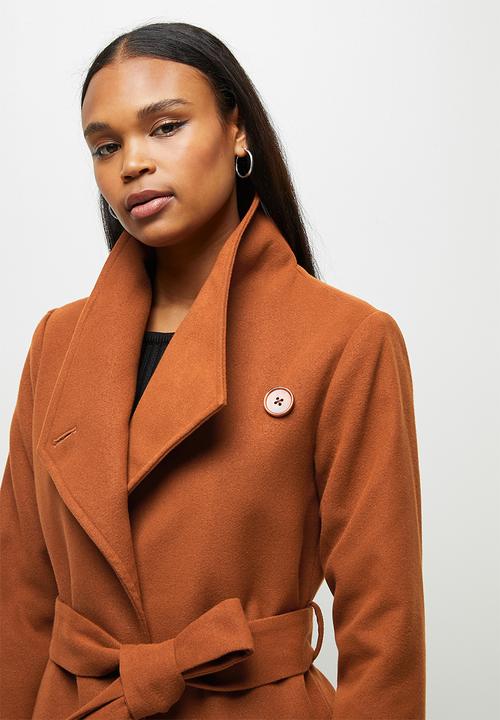 edit - High neck waterfall coat - tobacco