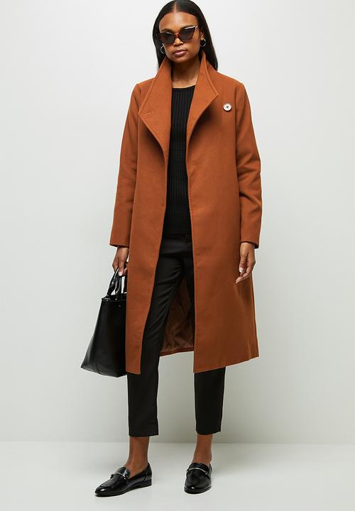 edit - High neck waterfall coat - tobacco