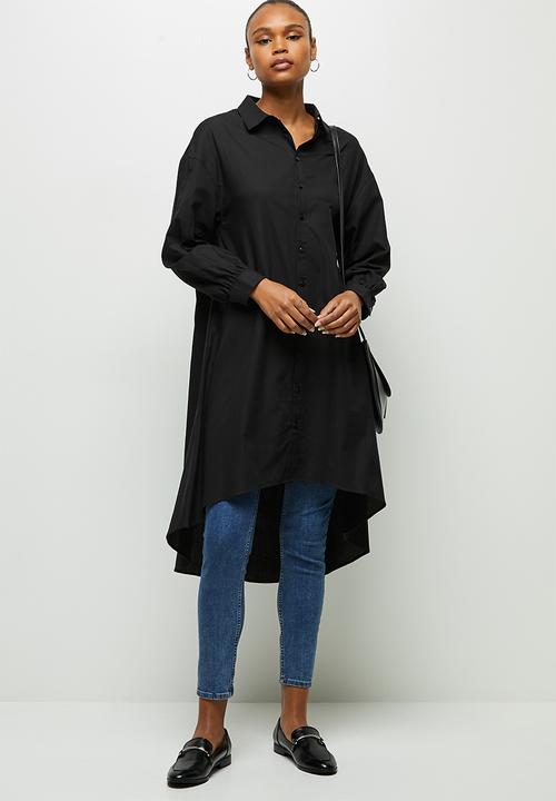 edit - Collared longline shirt - black