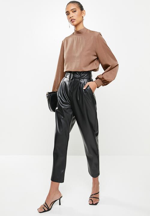 VELVET - Rib turtle neck combo blouse - brown 