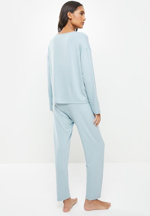 Superbalist - V-neck sleep top & pants set - light blue