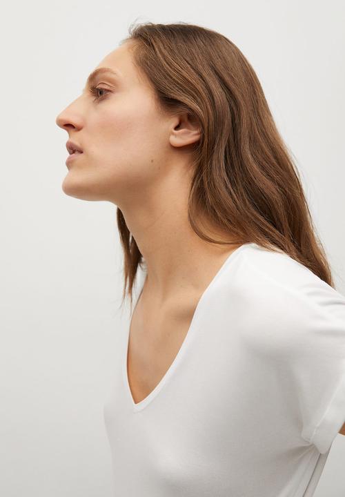 MANGO - T-shirt vispi - white