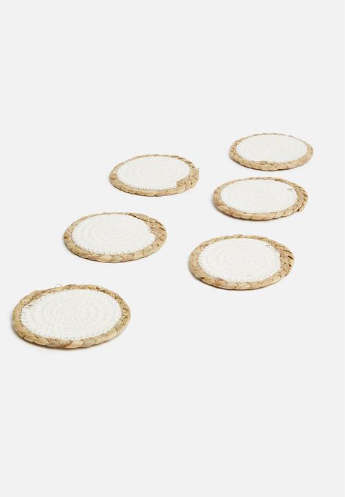 Sixth Floor - Rope combo coaster set of 6 - white & natural