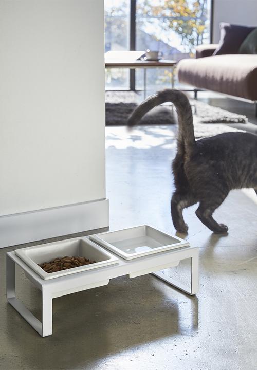 Yamazaki - Tower pet food bowl stand set - white