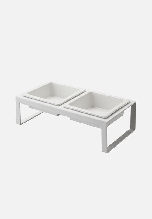 Yamazaki - Tower pet food bowl stand set - white