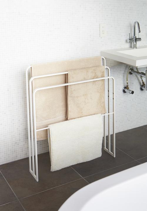 Yamazaki - Tower bath towel hanger with 3 bars - white