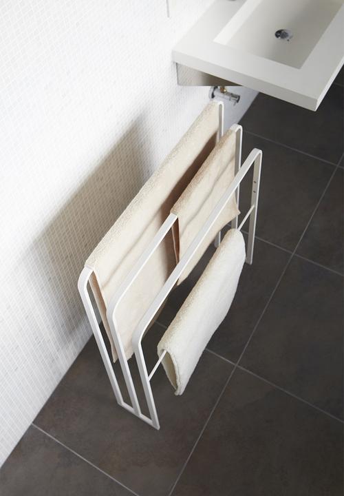 Yamazaki - Tower bath towel hanger with 3 bars - white