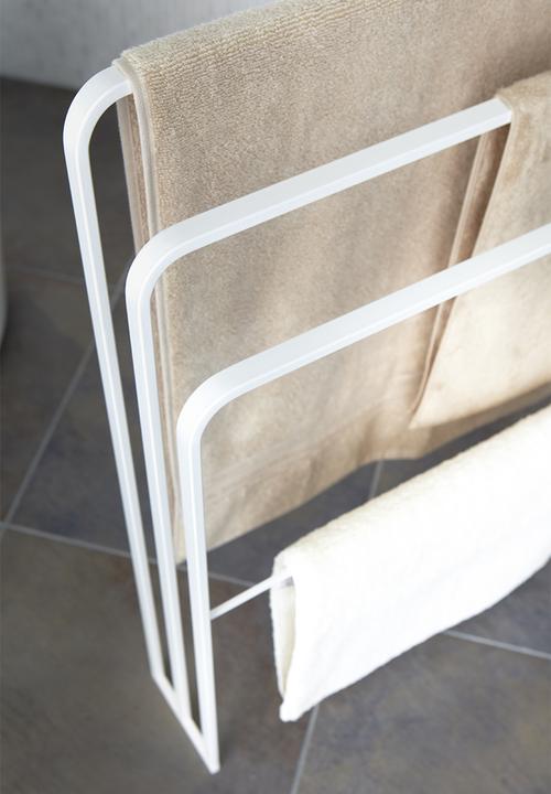 Yamazaki - Tower bath towel hanger with 3 bars - white