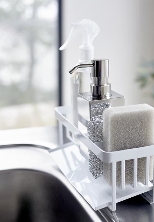 Yamazaki - Tower sponge & bottle holder with drainer - white