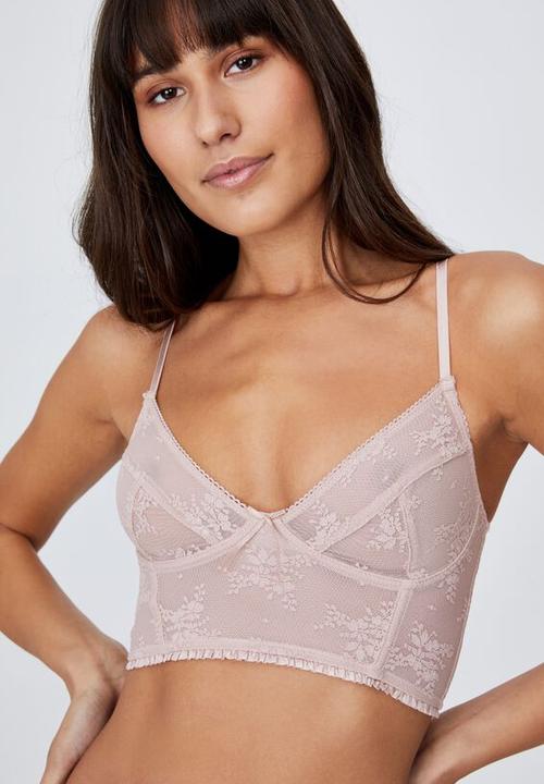 Cotton On - Cherry blossom longline bralette - mushroom