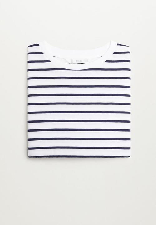 MANGO - Stripes long sleeve crop top - white & navy 