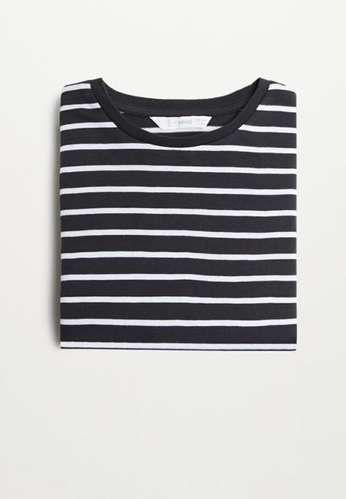 MANGO - Stripes long sleeve crop top - black