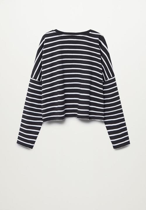 MANGO - Stripes long sleeve crop top - black