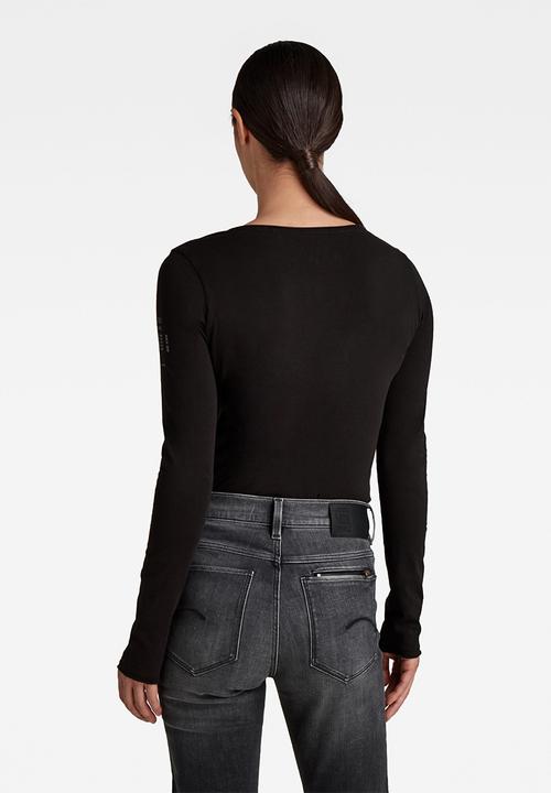 G-STAR - Rolled edge v-neck long sleeve c - black