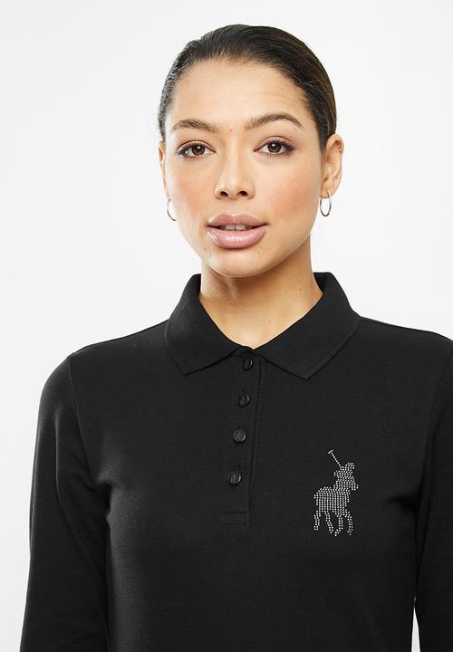 POLO - Renni exclusive long sleeve rhinestone golfer dress - black