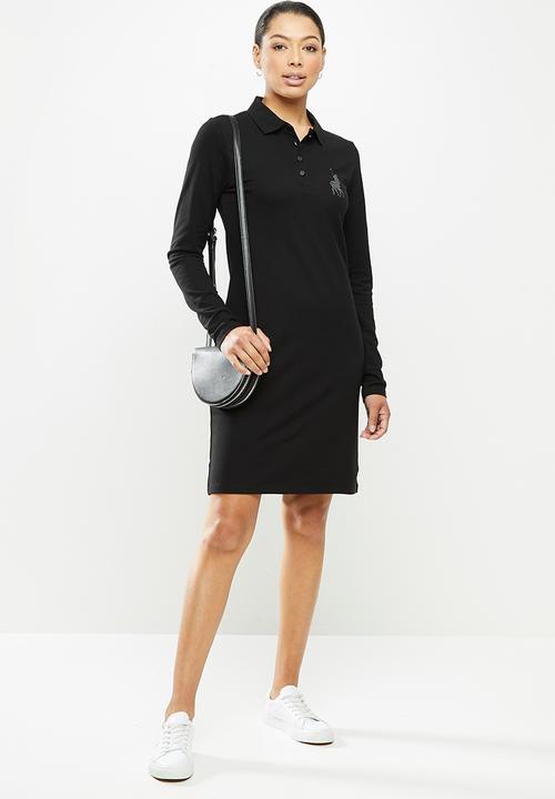 POLO - Renni exclusive long sleeve rhinestone golfer dress - black