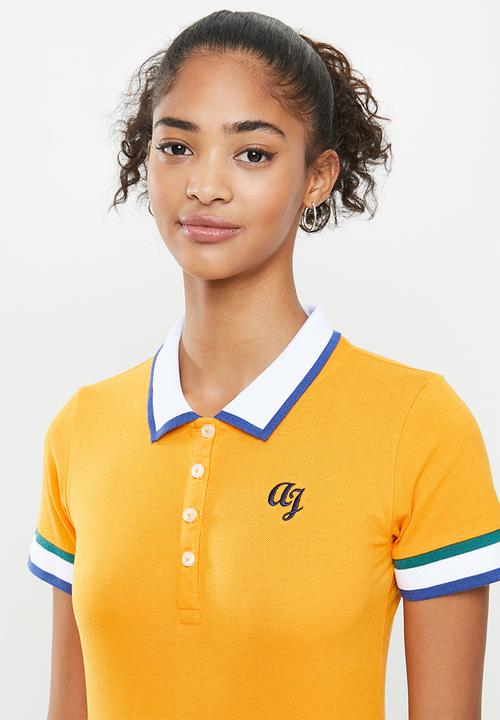Aca Joe - Contrast collar pique golfer - mustard