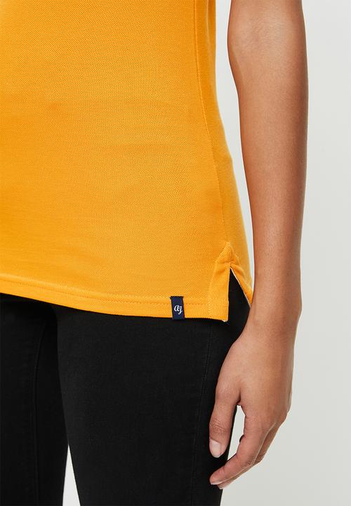 Aca Joe - Contrast collar pique golfer - mustard