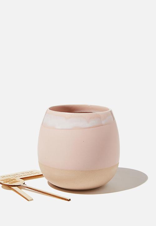 Typo - Midi shaped planter - pink & white glaze