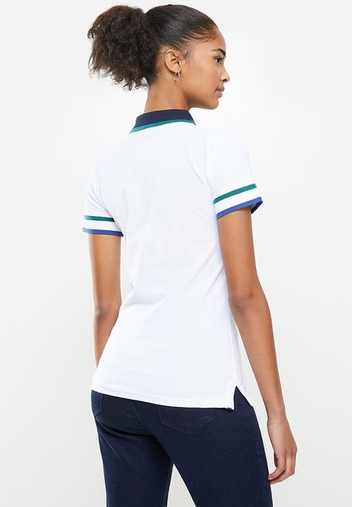 Aca Joe - Contrast collar pique golfer - white