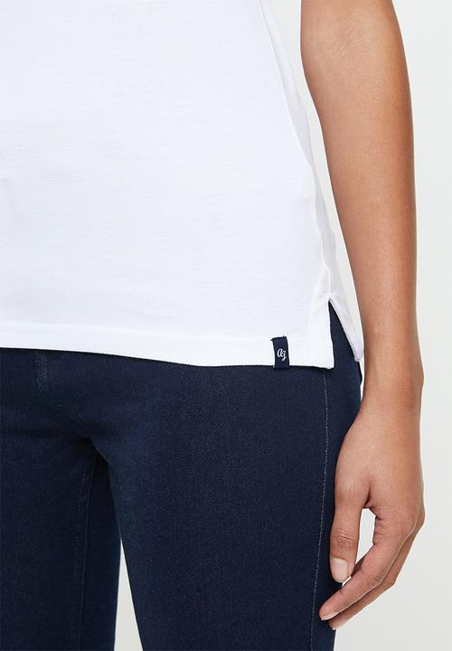 Aca Joe - Contrast collar pique golfer - white