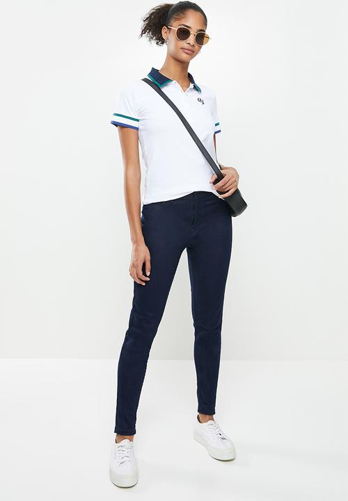 Aca Joe - Contrast collar pique golfer - white