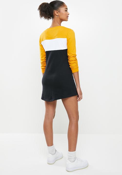 Aca Joe - Colourblock crew terry dress - mustard & black