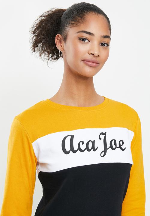 Aca Joe - Colourblock crew terry dress - mustard & black